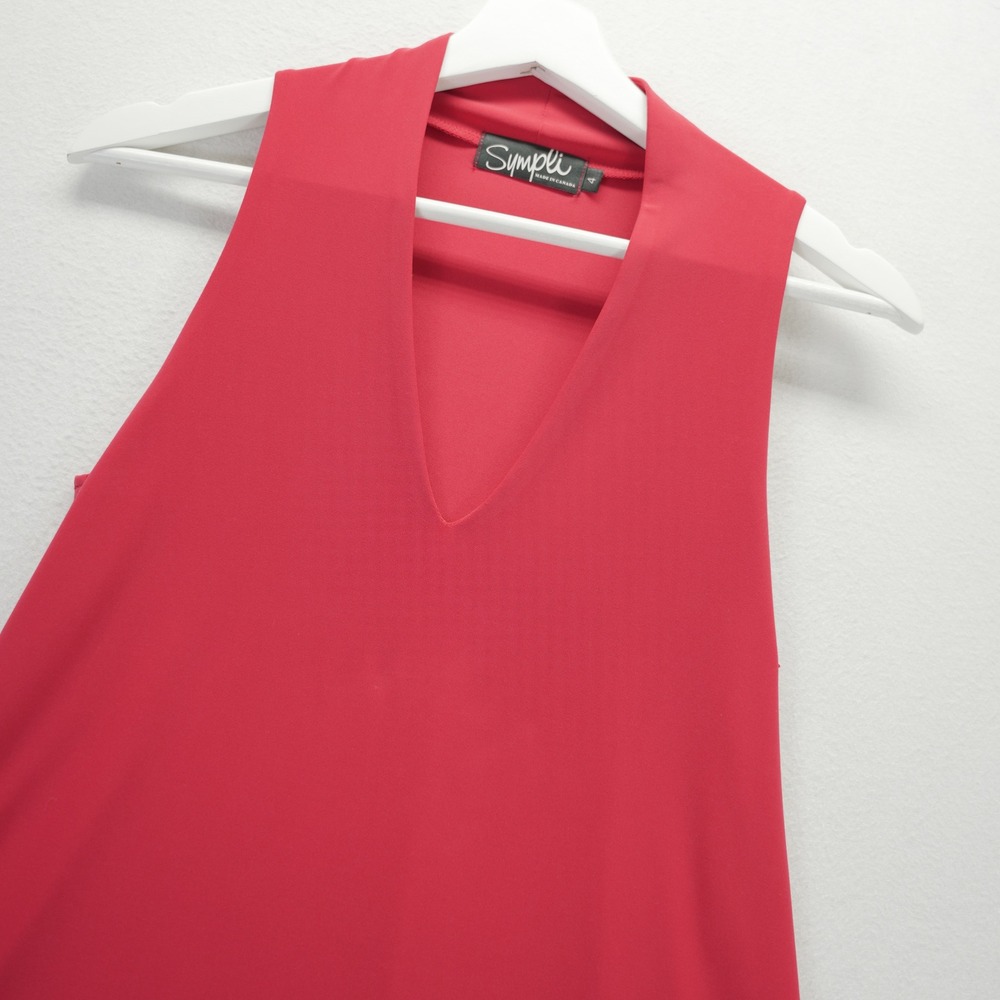 Sympli Womens Sleeveless V-Neck Tunic Top Red Stretch Jersey Size 4 Canada